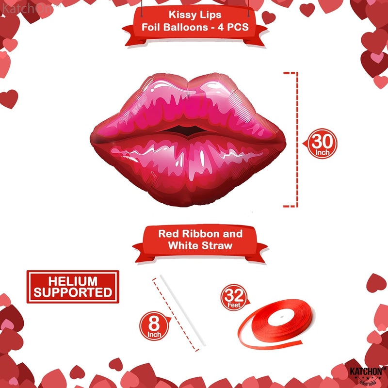 KATCHON Huge Red Lip Foil Balloon - 30 Inch, Pack of 4 | Cute Kiss Balloons for Lips Balloon Decorations | Valentines Balloons | Galentines Day and Proposal Decorations - Image 3